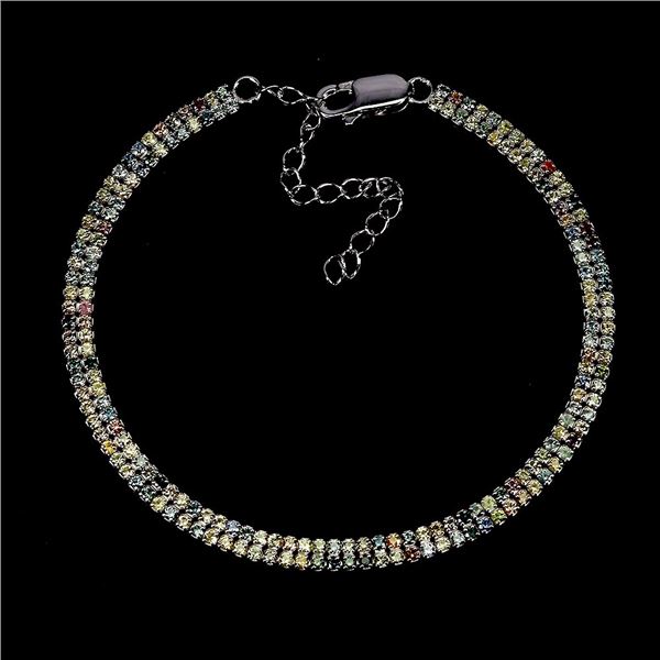 ROUND DIAMOND CUT SAPPHIRE BRACELET IN 14K WHITE PLATED GOLD OVER 925 STERLING SILVER - 7 INCHES LON