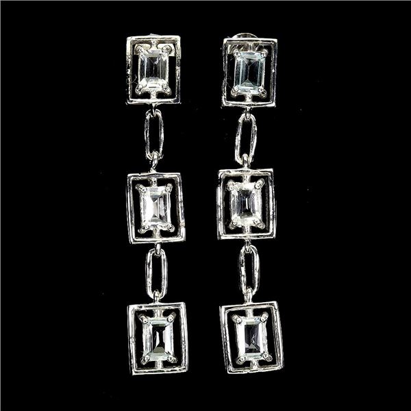 AQUAMARINE EARRINGS IN 14K WHITE PLATED GOLD OVER 925 STERLING SILVER - APPRAISED REPLACEMENT VALUE