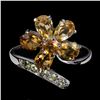 Image 1 : CITRINE AND PERIDOT RING IN 14K WHITE PLATED GOLD OVER 925 STERLING SILVER - SIZE 8 - APPRAISED REPL