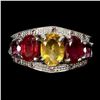 Image 1 : CITRINE AND RUBY RING IN 14K WHITE PLATED GOLD OVER 925 STERLING SILVER - SIZE 7 - APPRAISED REPLACE