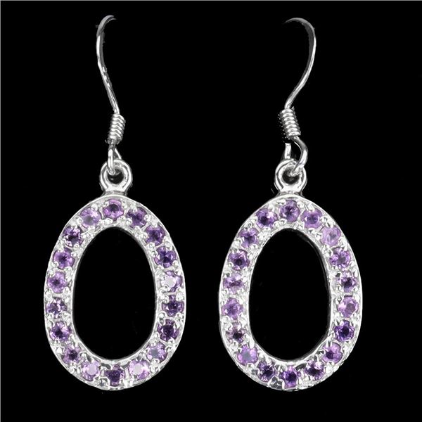 AMETHYST EARRINGS IN 14K WHITE PLATED GOLD OVER 925 STERLING SILVER - APPRAISED REPLACEMENT VALUE