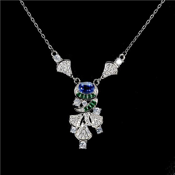 KYANITE NECKLACE IN 14K WHITE PLATED GOLD OVER 925 STERLING SILVER - 17.5 INCHES LONG - APPRAISED RE