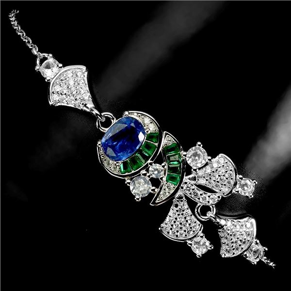 KYANITE BRACELET IN 14K WHITE PLATED GOLD OVER 925 STERLING SILVER - 7.5 INCHES APPRAISED REPLACEMEN