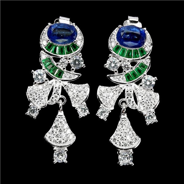 KYANITE EARRINGS IN 14K WHITE PLATED GOLD OVER 925 STERLING SILVER - APPRAISED REPLACEMENT VALUE