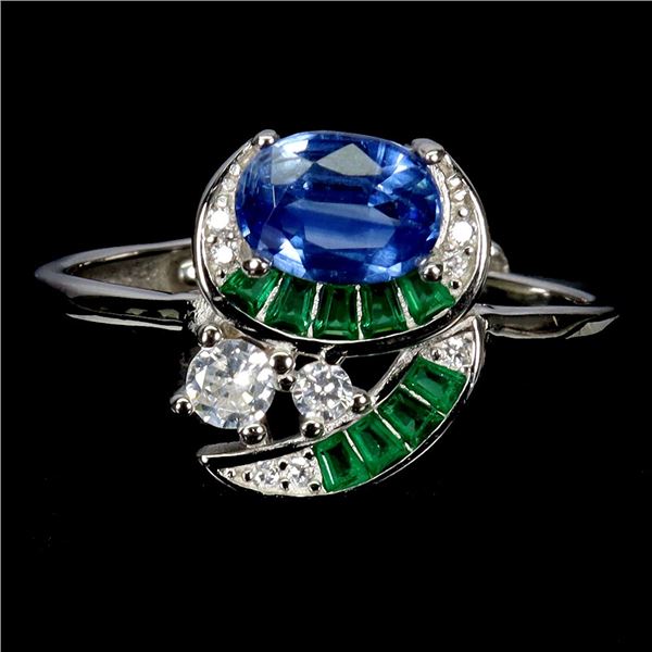 KYANITE RING IN 14K WHITE PLATED GOLD OVER 925 STERLING SILVER - SIZE 8 - APPRAISED REPLACEMENT VALU