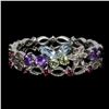 Image 1 : SKY BLUE TOPAZ, AMETHYST, PERIDOT, RHODOLITE GARNET RING IN 14K WHITE PLATED GOLD OVER 925 STERLING 