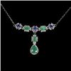 Image 1 : EMERALD AND TANZANITE NECKLACE IN 14K WHITE PLATED GOLD OVER 925 STERLING SILVER - 19 INCHES - APPRA