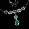 Image 2 : EMERALD AND TANZANITE NECKLACE IN 14K WHITE PLATED GOLD OVER 925 STERLING SILVER - 19 INCHES - APPRA