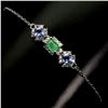 Image 1 : EMERALD AND TANZANITE BRACELET IN 14K WHITE PLATED GOLD OVER 925 STERLING SILVER - 8 INCHES LONG - A