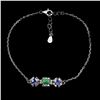 Image 2 : EMERALD AND TANZANITE BRACELET IN 14K WHITE PLATED GOLD OVER 925 STERLING SILVER - 8 INCHES LONG - A