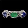 Image 1 : EMERALD AND TANZANITE RING IN 14K WHITE PLATED GOLD OVER 925 STERLING SILVER - SIZE 8 - APPRAISED RE