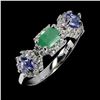 Image 2 : EMERALD AND TANZANITE RING IN 14K WHITE PLATED GOLD OVER 925 STERLING SILVER - SIZE 8 - APPRAISED RE