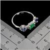 Image 3 : EMERALD AND TANZANITE RING IN 14K WHITE PLATED GOLD OVER 925 STERLING SILVER - SIZE 8 - APPRAISED RE