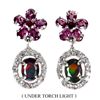 Image 1 : BLACK OPAL, RHODOLITE GARNET AND WHITE TOPAZ EARRINGS IN 14K WHITE PLATED GOLD OVER 925 STERLING SIL