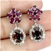 Image 2 : BLACK OPAL, RHODOLITE GARNET AND WHITE TOPAZ EARRINGS IN 14K WHITE PLATED GOLD OVER 925 STERLING SIL