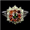 Image 1 : CHROME DIOPSIDE, CITRINE, PERIDOT RING IN 14K WHITE PLATED GOLD OVER 925 STERLING SILVER - SIZE 9 - 