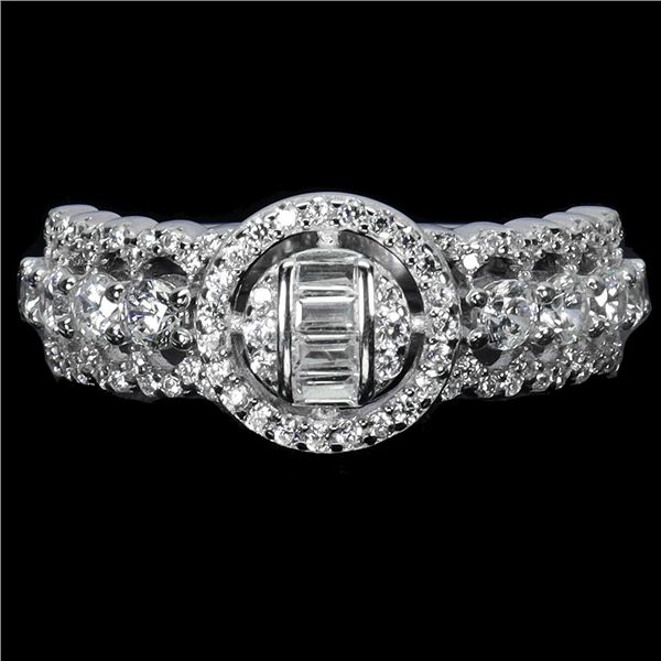 CUBIC ZIRCONIA RING IN 14K WHITE PLATED GOLD OVER 925 STERLING SILVER - SIZE 7 - APPRAISED REPLACEME