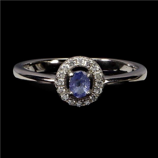 TANZANITE RING IN 14K WHITE PLATED GOLD OVER 925 STERLING SILVER - SIZE 8 - APPRAISED REPLACEMENT VA