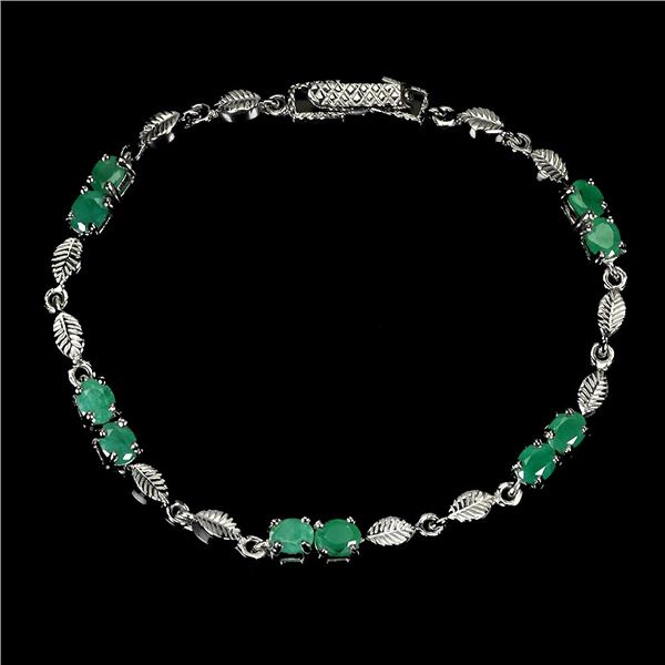 EMERALD BRACELET IN 14K WHITE PLATED GOLD OVER 925 STERLING SILVER - 7.5 INCHES -APPRAISED REPLACEME
