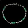 Image 1 : EMERALD BRACELET IN 14K WHITE PLATED GOLD OVER 925 STERLING SILVER - 7.5 INCHES -APPRAISED REPLACEME