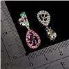 Image 3 : RHODOLITE GARNET AND EMERALD EARRINGS IN 14K WHITE PLATED GOLD OVER 925 STERLING SILVER - APPRAISED 