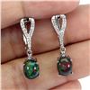 Image 2 : BLACK OPAL EARRINGS IN 14K WHITE PLATED GOLD OVER 925 STERLING SILVER - APPRAISED REPLACEMENT VALUE