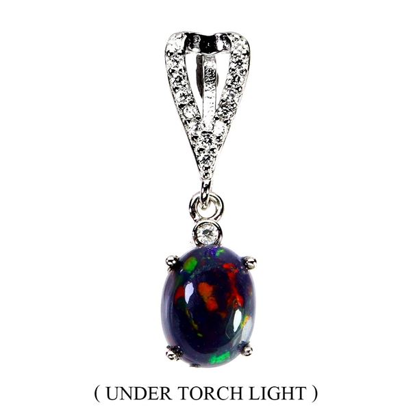 BLACK OPAL PENDANT IN 14K WHITE PLATED GOLD OVER 925 STERLING SILVER - APPRAISED REPLACEMENT VALUE