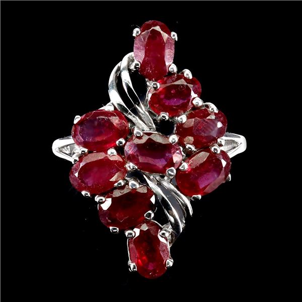 RUBY RING IN 14K WHITE PLATED GOLD OVER 925 STERLING SILVER - SIZE 9 - APPRAISED REPLACEMENT VALUE