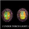 Image 1 : FIRE OPAL AND SAPPHIRE EARRINGS IN 14K WHITE PLATED GOLD OVER 925 STERLING SILVER - APPRAISED REPLAC