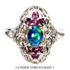 Image 1 : BLACK OPAL, RHODOLITE GARNET AND SAPPHIRE RING IN 14K WHITE PLATED GOLD OVER 925 STERLING SILVER - S