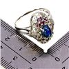 Image 3 : BLACK OPAL, RHODOLITE GARNET AND SAPPHIRE RING IN 14K WHITE PLATED GOLD OVER 925 STERLING SILVER - S
