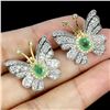 Image 1 : EMERALD BUTTERFLY SHAPPED EARRINGS IN 14K WHITE PLATED GOLD OVER 925 STERLING SILVER - APPRAISED REP