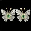 Image 2 : EMERALD BUTTERFLY SHAPPED EARRINGS IN 14K WHITE PLATED GOLD OVER 925 STERLING SILVER - APPRAISED REP