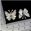 Image 3 : EMERALD BUTTERFLY SHAPPED EARRINGS IN 14K WHITE PLATED GOLD OVER 925 STERLING SILVER - APPRAISED REP