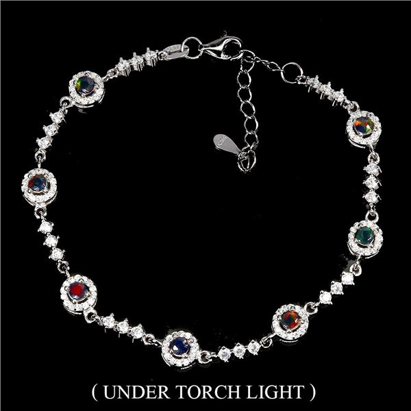 BLACK OPAL IN 14K WHITE PLATED GOLD OVER 925 STERLING SILVER -18 INCHES LONG - 6.5 INCHES LONG - APP