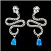 Image 1 : BLUE OPAL COBRA SHAPPED EARRINGS IN 14K WHITE PLATED GOLD OVER 925 STERLING SILVER - APPRAISED REPLA