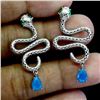 Image 2 : BLUE OPAL COBRA SHAPPED EARRINGS IN 14K WHITE PLATED GOLD OVER 925 STERLING SILVER - APPRAISED REPLA