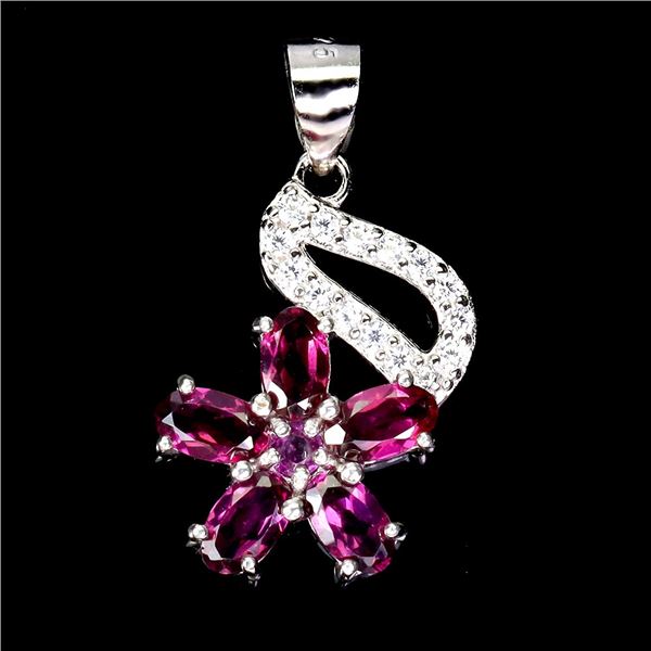 RHODOLITE GARNET PENDANT IN 14K WHITE PLATED GOLD OVER 925 STERLING SILVER - APPRAISED REPLACEMENT V