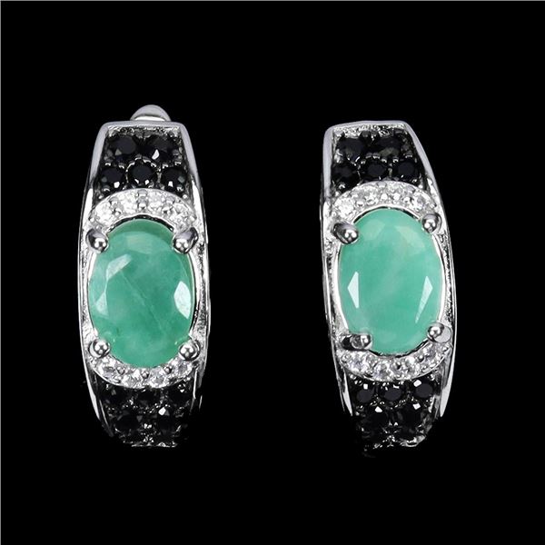 EMERALD AND BLACK SPINEL EARRINGS EMERALD BUTTERFLY SHAPPED NECKLACE IN 14K WHITE PLATED GOLD OVER 9