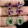 Image 1 : CHROME DIOPSIDE, PERIDOT, RHODOLITE GARNET EARRINGS IN 14K WHITE PLATED GOLD OVER 925 STERLING SILVE