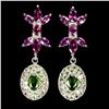 Image 2 : CHROME DIOPSIDE, PERIDOT, RHODOLITE GARNET EARRINGS IN 14K WHITE PLATED GOLD OVER 925 STERLING SILVE
