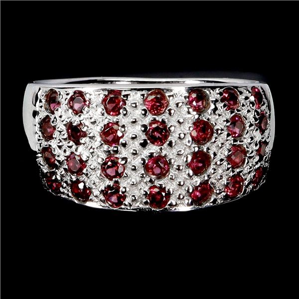 ROUND CUT RHODOLITE GARNET RING IN 14K WHITE PLATED GOLD OVER 925 STERLING SILVER â€[x=#822