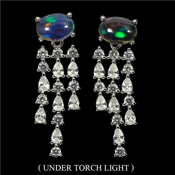 BLACK OPAL EARRINGS IN 14K WHITE PLATED GOLD OVER 925 STERLING SILVER â€“ APPRAISE