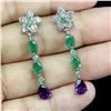 Image 2 : EMERALD AND AMETHYST EARRINGS IN 14K WHITE PLATED GOLD OVER 925 STERLING SILVER â€[x=#8220/