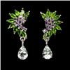 Image 1 : AQUAMARINE, AMETHYST AND CHROME DIOPSIDE EARRINGS IN 14K WHITE PLATED GOLD OVER 925 STERLING SILVER 