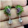 Image 2 : AQUAMARINE, AMETHYST AND CHROME DIOPSIDE EARRINGS IN 14K WHITE PLATED GOLD OVER 925 STERLING SILVER 
