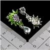 Image 3 : AQUAMARINE, AMETHYST AND CHROME DIOPSIDE EARRINGS IN 14K WHITE PLATED GOLD OVER 925 STERLING SILVER 