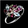 Image 2 : SKY BLUE TOPAZ, RHODOLITE GARNET AND CHROME DIOPSIDE RING IN 14K WHITE PLATED GOLD OVER 925 STERLING