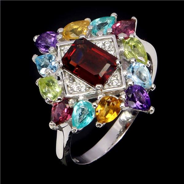 MOZAMBIQUE GARNET, AMETHYST, CITRINE, PARAIBA BLUE TOPAZ, PERIDOT, RHODOLITE GARNET, SKY BLUE TOPAZ 