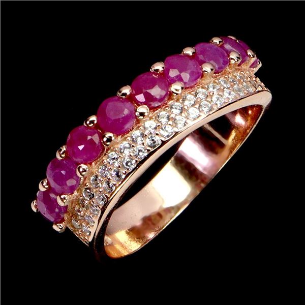 RUBY RING IN 14K ROSE PLATED GOLD OVER 925 STERLING SILVER â€“ SIZE 7 - APPRAISED 